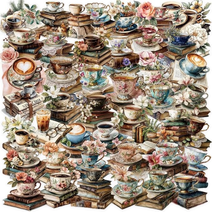 50 Pcs Clear Coffee and Book Aesthetic PET Stickers by Unknown