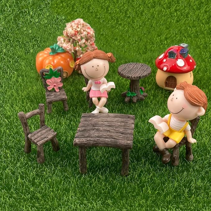 Fairy Garden Accessories Miniature Table and Chairs Set Micro Landscape - Image 3