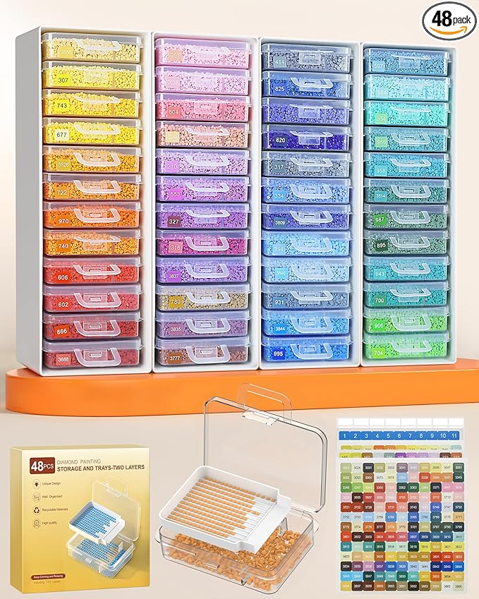 Redtwo 48 PCS Diamond Painting Storage Containers Trays, Detachable Trays by Redtwo