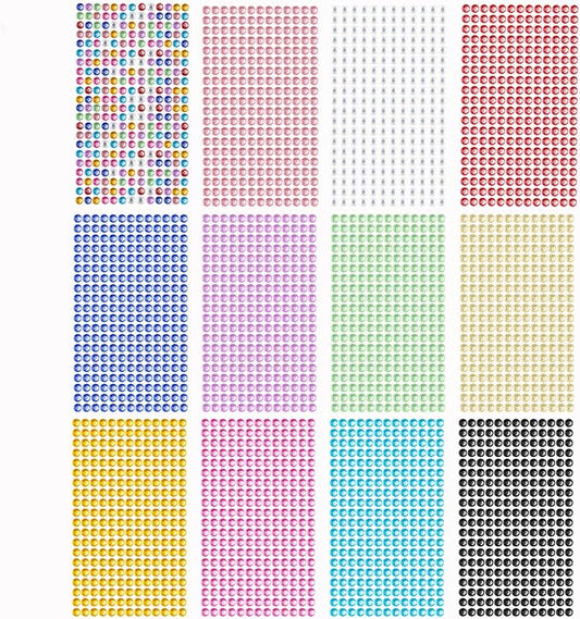 3120pcs 6mm Self-Adhesive Rhinestone Stickers Gem Stickers Jewels Crystal by Buylorco