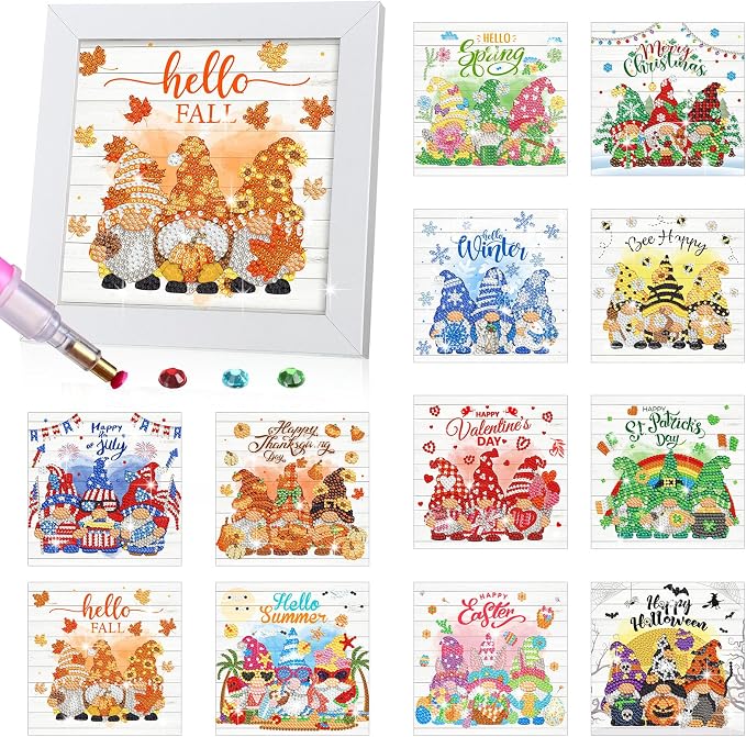 Trandraft 13 Pcs Gnome Interchangeable Holiday Diamond Art Kits by Trandraft