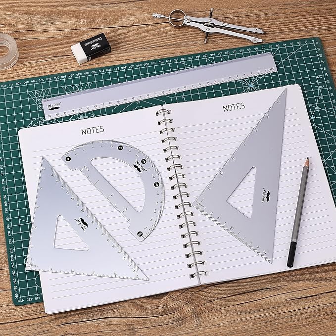 Mr. Pen- Metal Geometry Kit, 4 Pack, 45° & 30°/60° Set Squares | 6" Protractor - Image 7