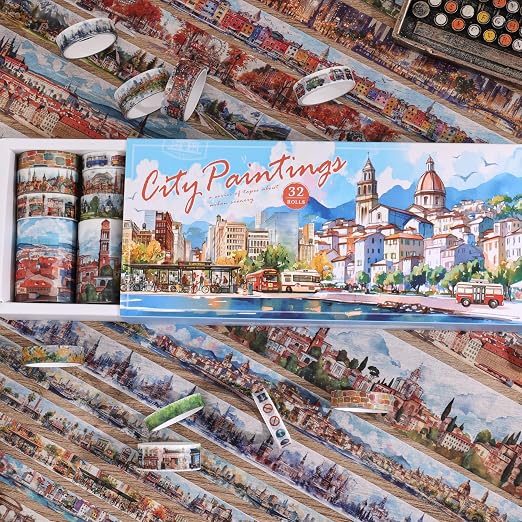 32 Rolls Vintage Washi Tape Set, European Cityscapes - Image 4