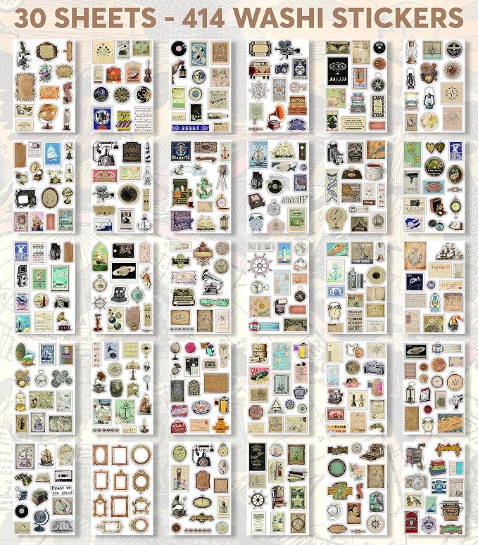 Fayware 411 Vintage Washi Stickers & 20 Scrapbook Papers Ephemera - Image 5