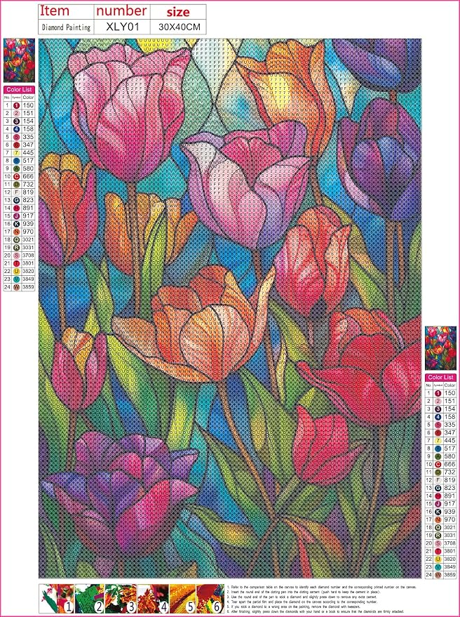 Naykow 5D DIY Diamond Art Kit for Adults, Stained Glass Flower Paint by Numbers - Image 2